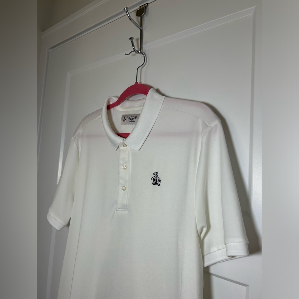 Men’s large golf polo, Penguin brand, solid white, perfect condition